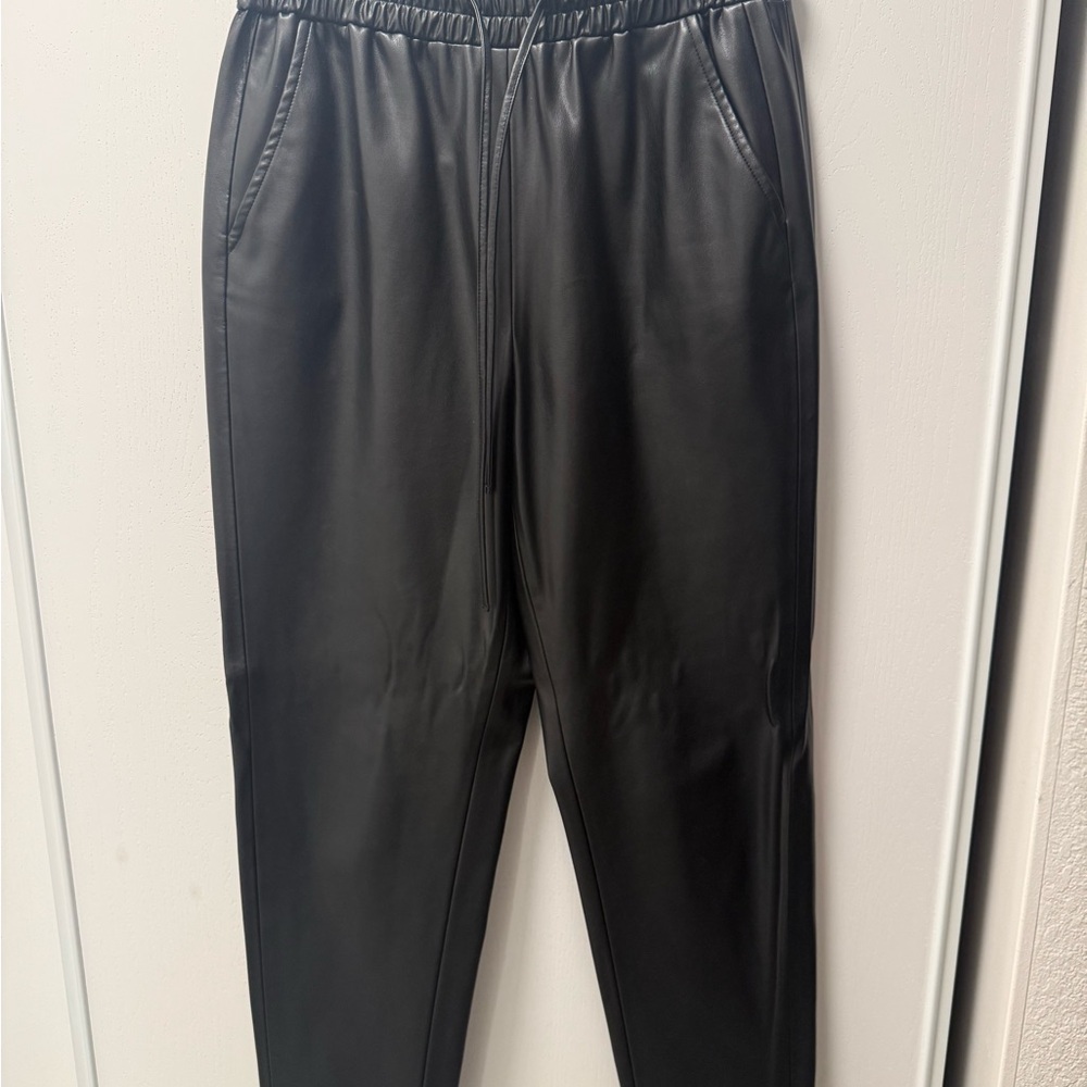 Black Faux Leather Jogger Pants